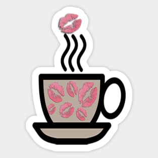 Coffee Lover Gifts, Cute Steaming Mug of Coffee with Pink Lips on Cup Sticker